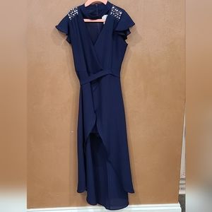 Elegant Navy Blue Kids Dress with Embellished Shoulders